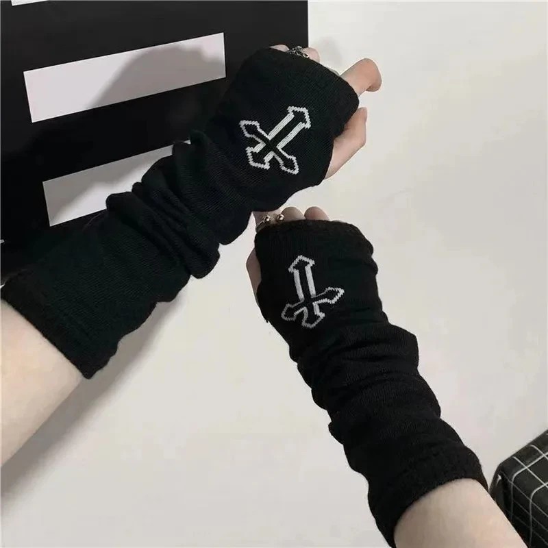 Gothic Cross & Moon Fingerless Gloves