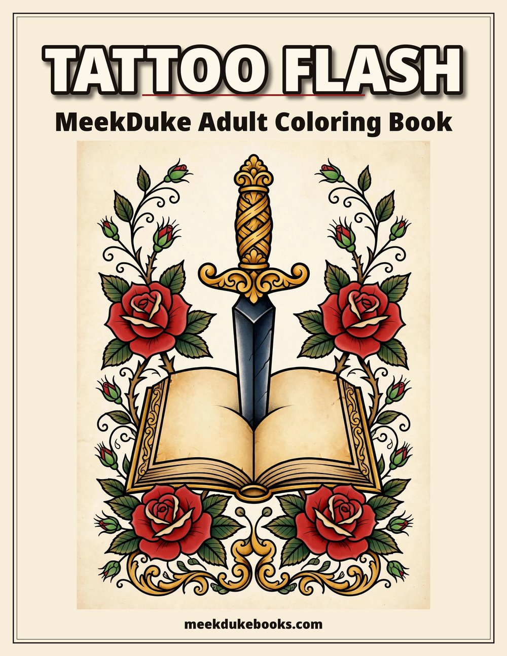 Tattoo Flash coloring book cover — classic dagger flash art